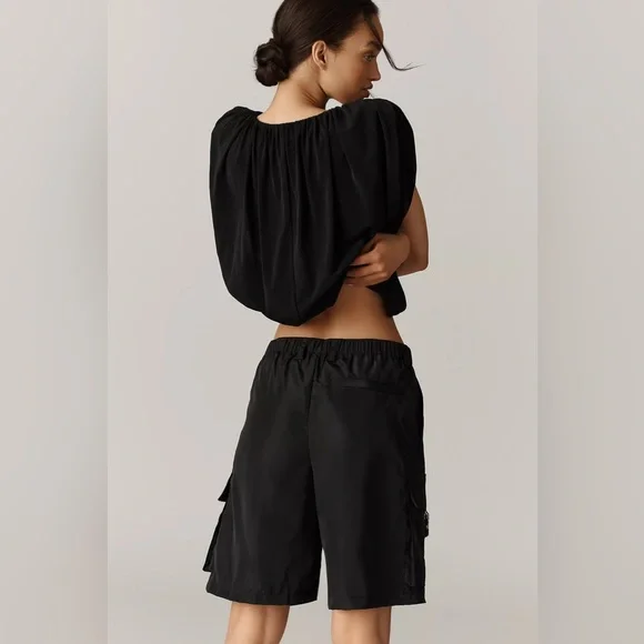 NWOT By Anthropologie Cargo Shorts Black - Sz Medium - Picture 8 of 14